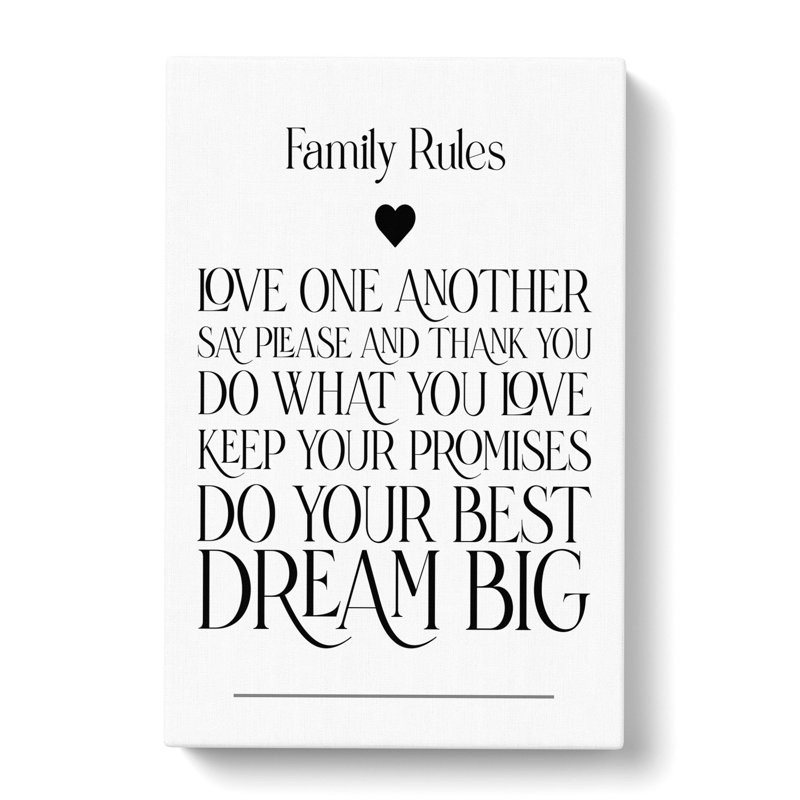 Family Rules V2 - Wrapped Canvas, 91cm H x 60cm W x 3cm D