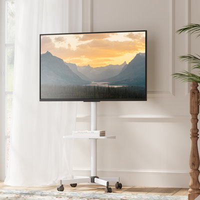 Modern Rolling TV Stand With Wheels Mobile TV Cart for 32 to 65 inch TVs with One Shelf