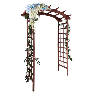 Wooden Garden Arbor Trellis - Sturdy Fir Wood Pergola Arch with Arched Top - Perfect for Climbing Plants, Outdoor Weddings & Backyard Parties - Teak Finish