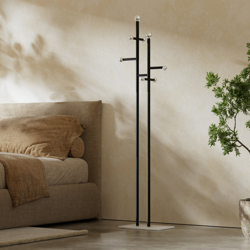 Beladora Steel Freestanding 8 - Hook Coat Rack with Elegant Marble Base Easy Assembly, Black