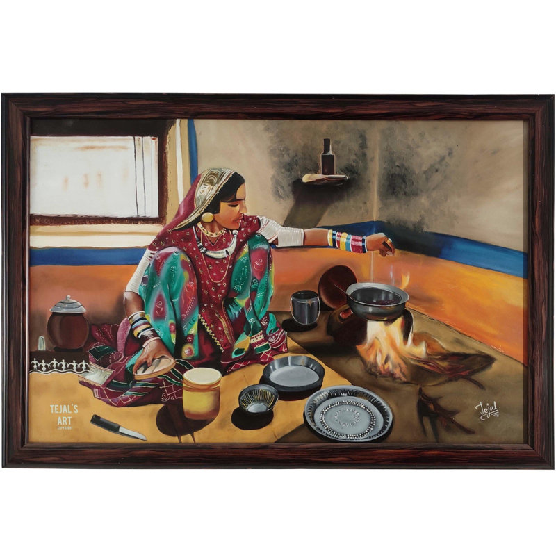 Garvi, Guarat - Dame de la culture | Huile sur toile | Par Tejal Modi | Avec cadre