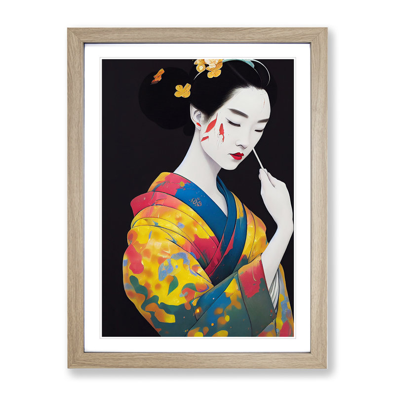 Drip Geisha No.5 - Framed Print, 34cm H x 25cm W x 2cm D, Oak