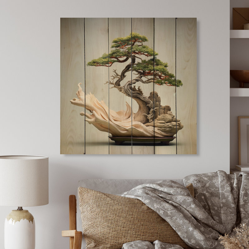 Art asiatique de Kaluram, sagesse bonsaï IV sur bois, H 15 po x l 15 po x P 0,78 po