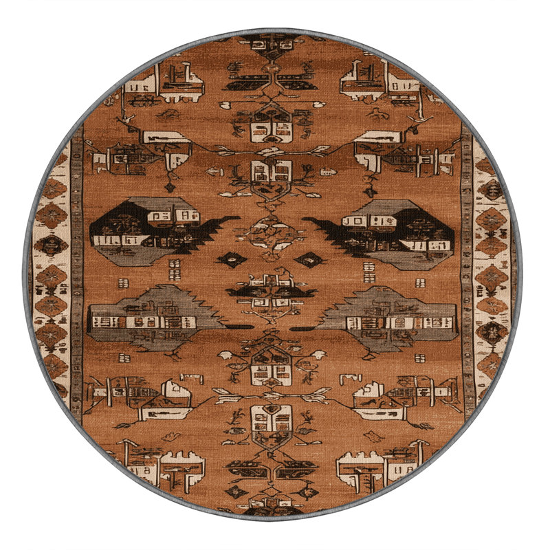Machine Washable Turkish Brown Area Rug, Round 6'