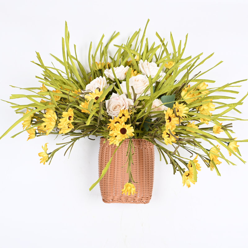Arrangement floral de marguerite artificielle pour porte d'entrée murale, Crème, crème
