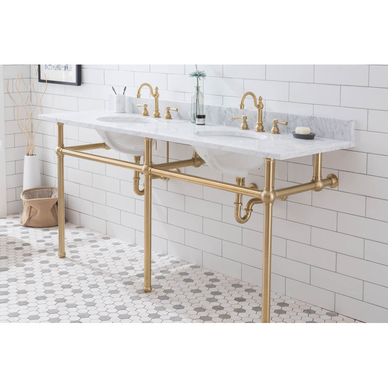 Embassy 33" Tall Stone Oval Console Bathroom Sink with Overflow, Satin Brass