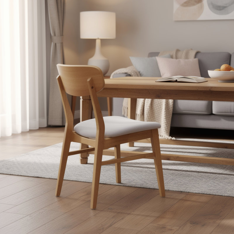 Ensemble de 2 chaises d'appoint de salle à manger Mexy, incurvées, beige clair, bois brun