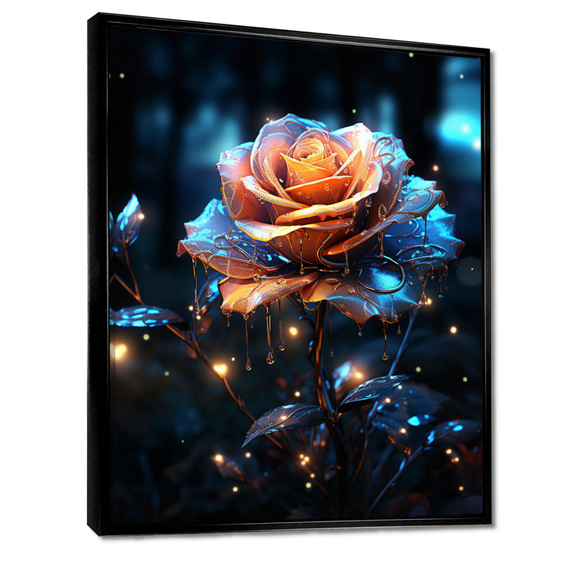 Radiant Orange Forest Rose - impression d'art mural rose, H 44 po x l 34 po x P 1,5 po, Toile avec cadre flottant noir
