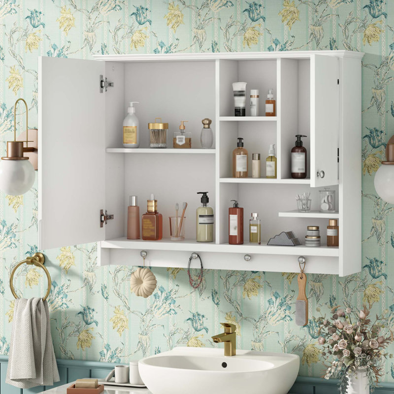 Pharmacie murale 36 pouces avec porte miroir et tablette ajustable, Blanc