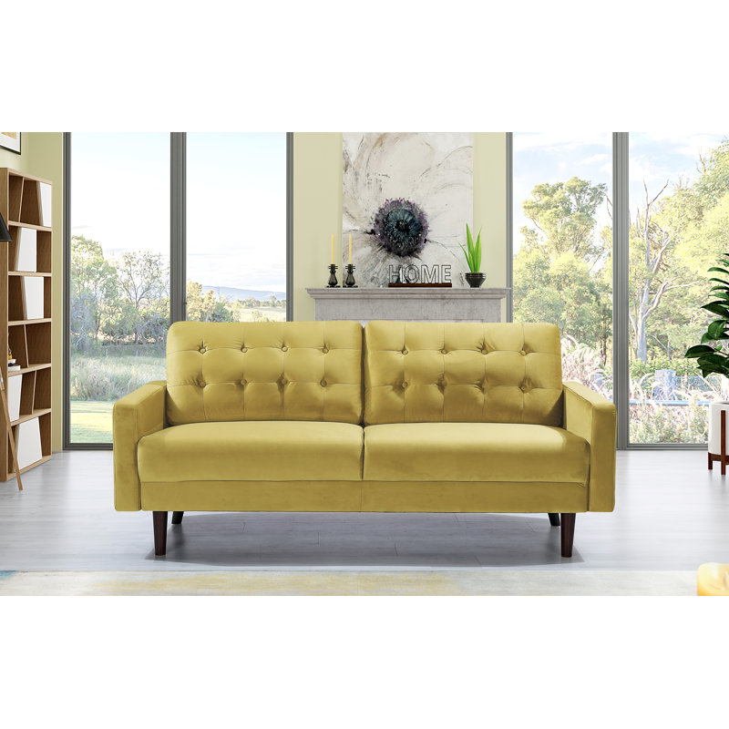 Brien 74.8'' Velvet Sofa, Yellow Velvet, 33"H x 75"W x 31"D