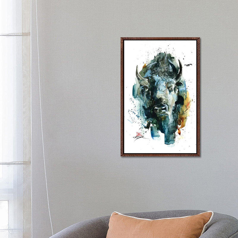Abstract Bison by Dean Crouser - Painting on Canvas, Classic Brown Wood Framed, 66.04 cm H x 45.72 cm W