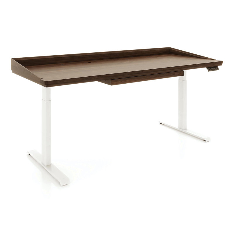 Odin Home Office Solid Wood Standing Desk, 51" H x 72" W x 30" D, White, Natural Walnut