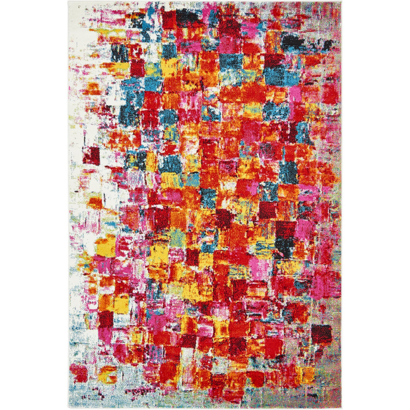 Rizer Abstract Red/Yellow/Blue Area Rug, Rectangle 7'1" x 10'