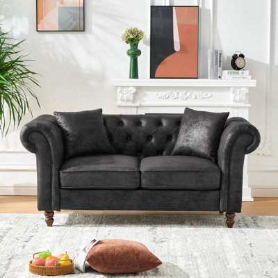 Canapé en tissu 66 po Chesterfield ‌Tech, canapé à accoudoirs roulés en tissu High-Tech, canapé rembourré de style Mid-Century, canapé 2 places pour salon, bureau, appartement, noir