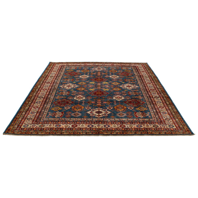 Tapis tribal Kazak bleu et ivoire 8 x 10