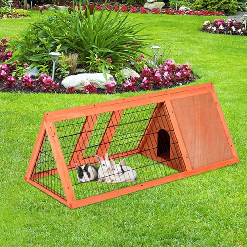 Poulailler en bois avec couloir, poulailler portatif avec 2 portes, poulaillers en bois à structure en A avec fil de ventilation, caille, cachette pour petits animaux, rouge