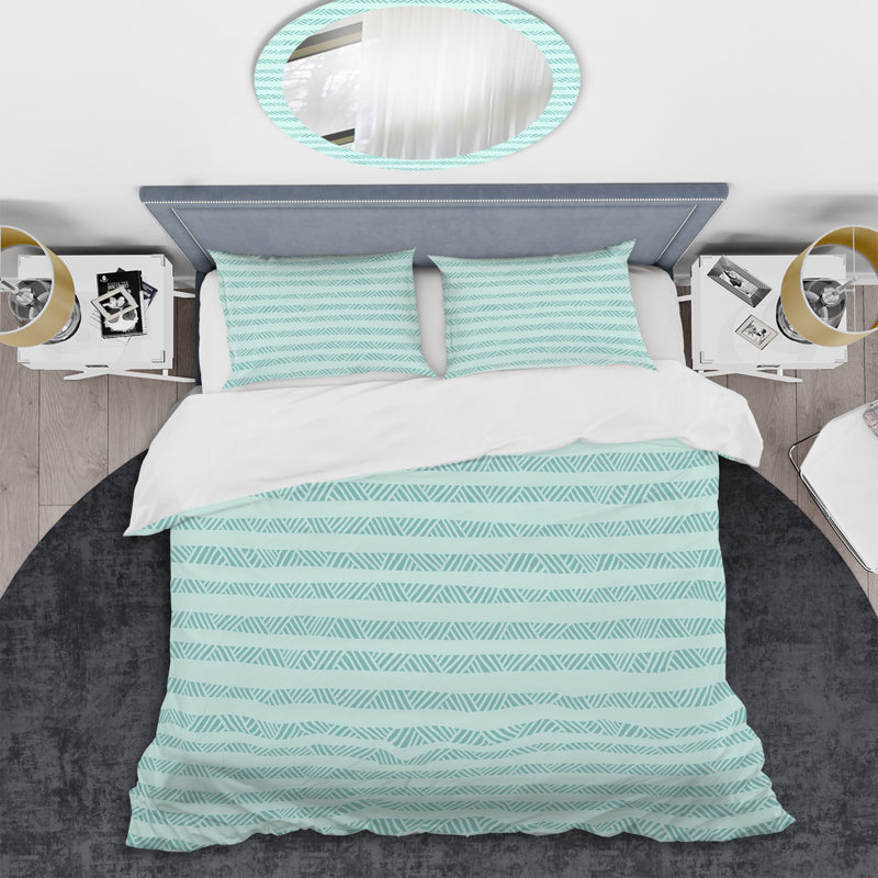 Motif à rayures vertes - Ensemble de housse de couette abstrait - Polyester en microfibre