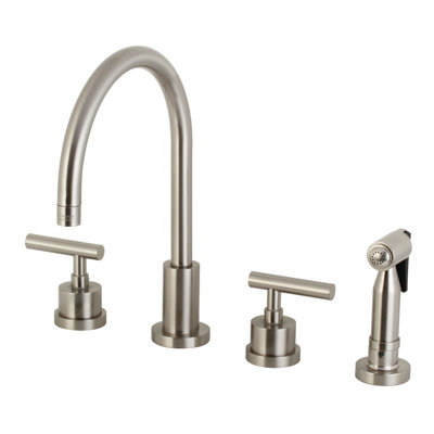 Kingston Brass Manhattan Double-Handle 4-Hole Widespread Kitchen Faucet with Brass Sprayer