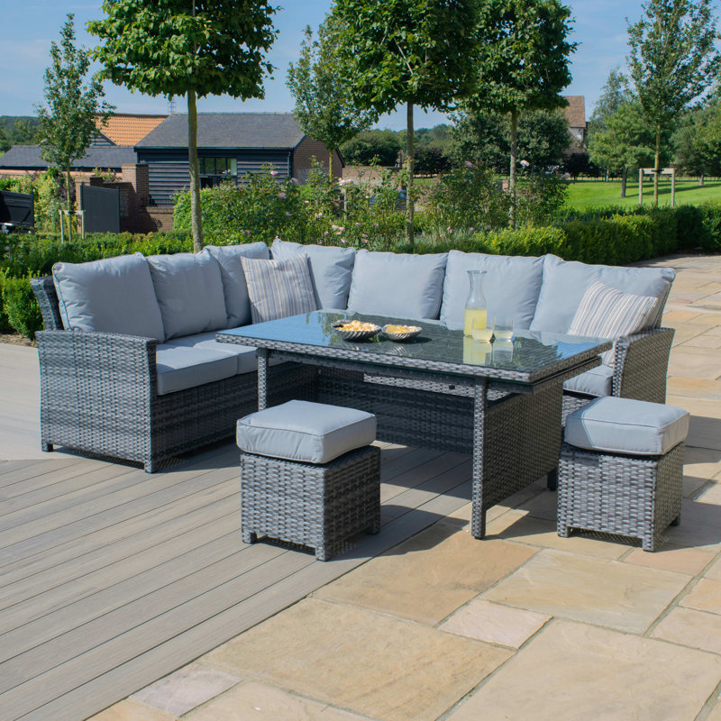Cornejo Extending Rattan Corner Dining Set, Grey