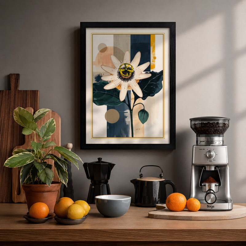 Daisy and Geometry Botanical - Framed Print, A1 - 84.1 x 59.4 cm, Black