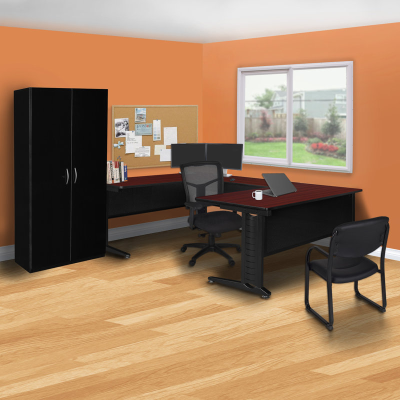 Nevjana Fusion U Shape Desk Shell, Mahogany, 29" H x 66" W x 96" D, 42"
