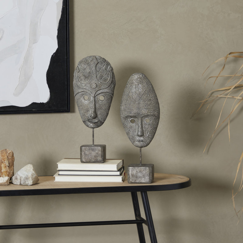 Ensemble de sculpture en polystone sculpté à la main avec masque gris