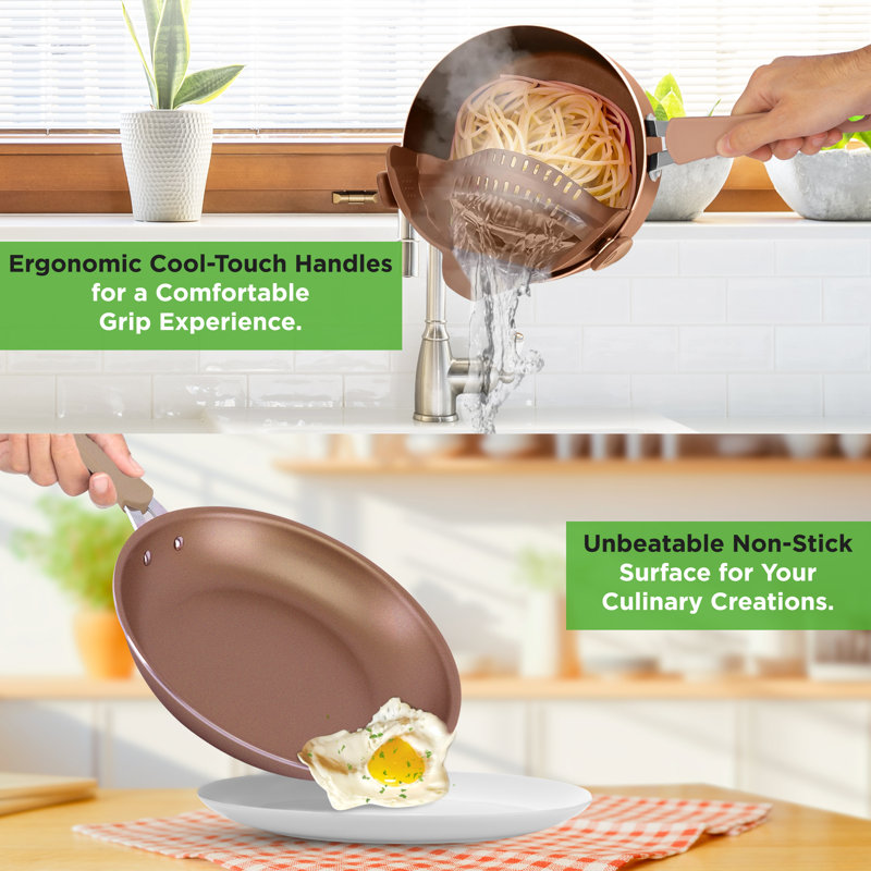 14-Piece Bronze Aluminum Non-Stick Cookware Set