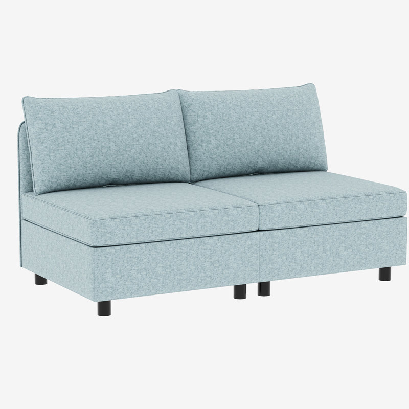 Canapé-lit modulaire avec option de rangement, 2 canapé modulaire en chenille bleu antique, coussin de détente, structure, support de poids de 250 lb par siège, coussins confortables, capacité stable
