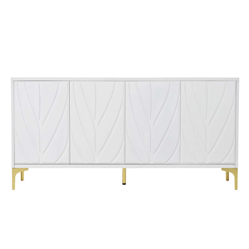 60" Press-To-Open Design Sideboard Buffet Cabinet With 4 Doors, White