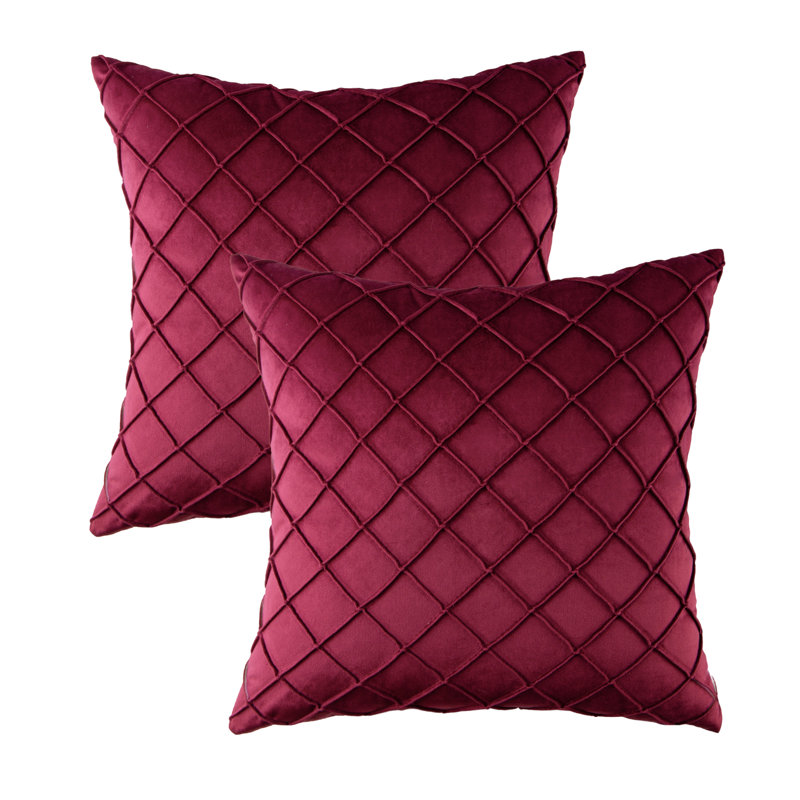 Square 18" Velvet Throw Pillow, Diamond Textured Decorative Pillows, Red, Polyester