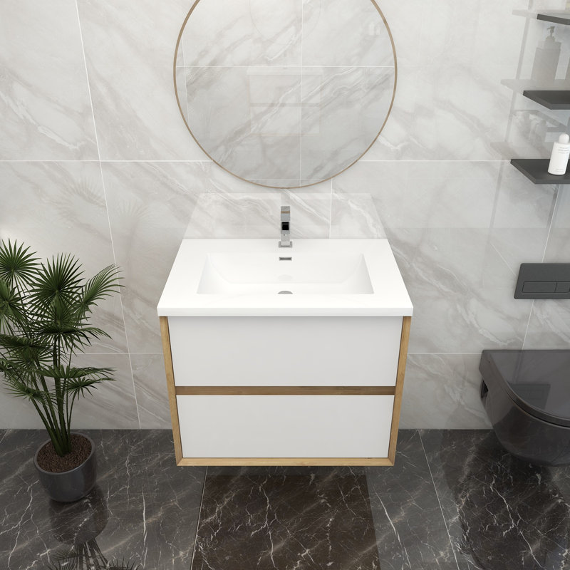 Ensemble de meuble-lavabo mural simple 30 po, Blanc brillant