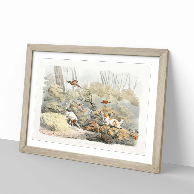 Dogs Chasing Pheasants by Henry Alken - Picture Frame Painting Print, Oak Framed, 36cm H x 48cm W x 2cm D