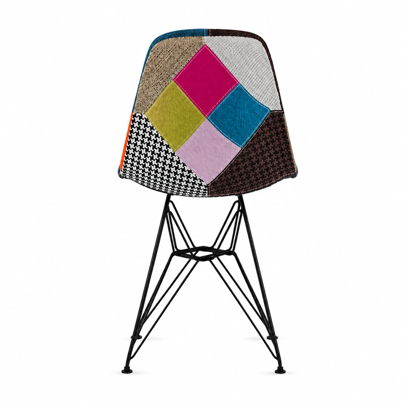 Mid Century Modern Patchwork Upholstered Dining Chair with Curved Seat, Solid Wood Legs and Metal Footrest for Kitchen Island, Breakfast Bar, Pub Table, Home Bar Muti Color, Single