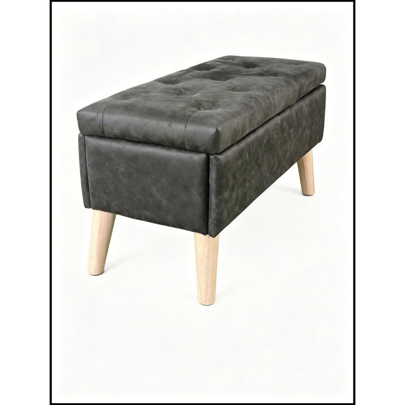 Banc rembourré avec siège capitonné et pieds robustes, Noir