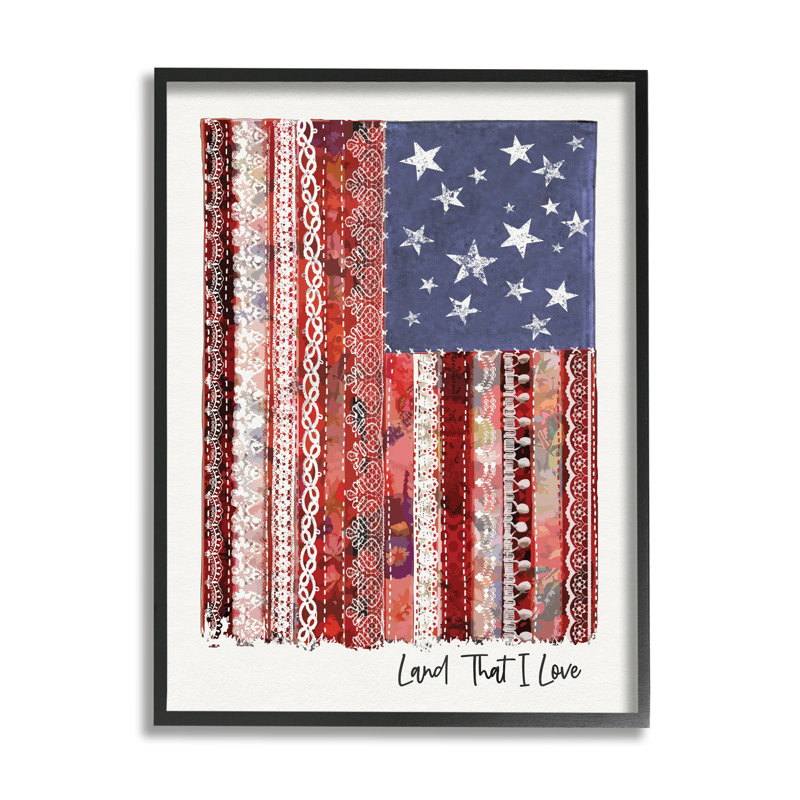 Drapeau américain Land That I Love Expression Macramé, H 14 po x l 11 po x P 1,5 po, Giclée encadrée noir minuit