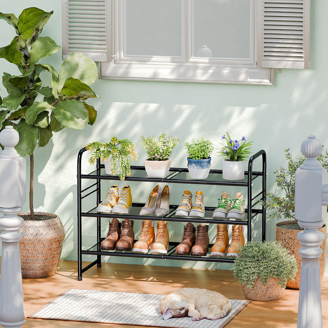 32'' Wide 3-Tier Metal Mesh Shoe Rack for Closet, Stackable and Adjustable, Good for High Heels Hokku Designs