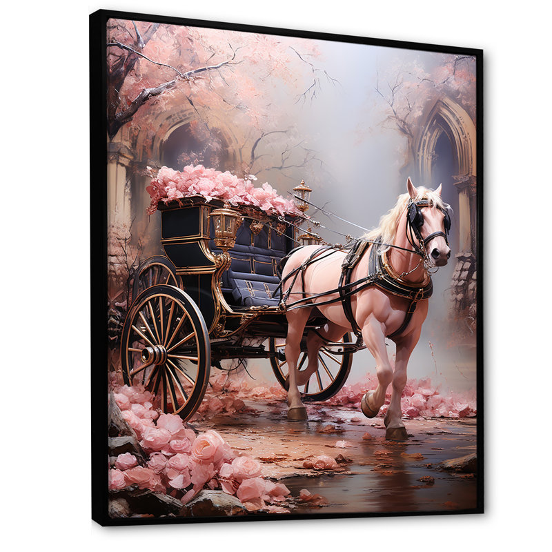«Romantic Wedding Cart Journey I», reproduction sur toile, Cadre flottant noir, H 32 po x l 16 po x P 1 po