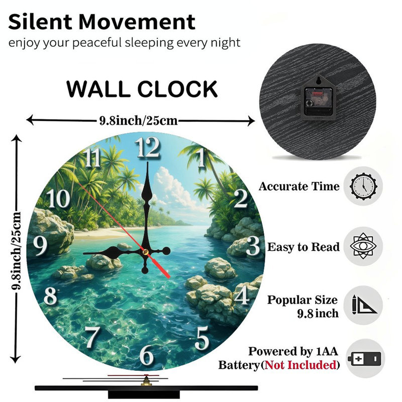 Horloge murale plage tropicale océan calme décor bord de mer