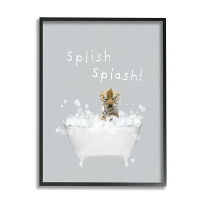 Splish Splash Baby Tiger by Leah Straatsma Single Picture Frame Print on Canvas