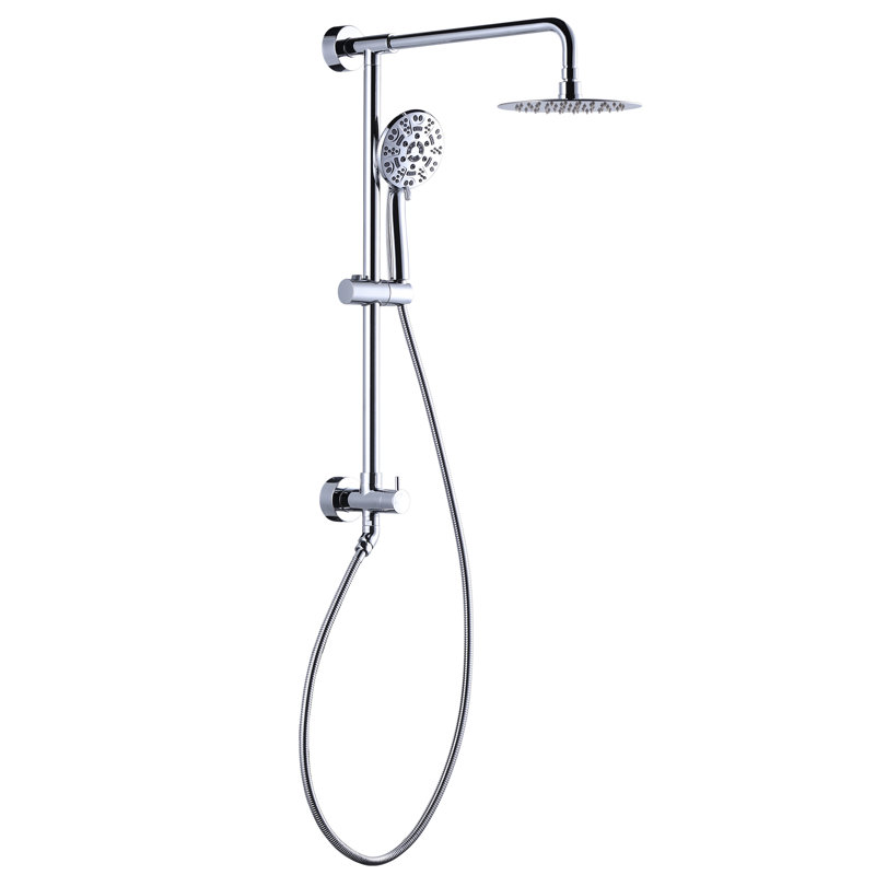 7-Spray Multifunction 1.8 GPM Round Wall Bar Shower Kit With Fixed Shower Head And Hand Shower, Polished Chrome
