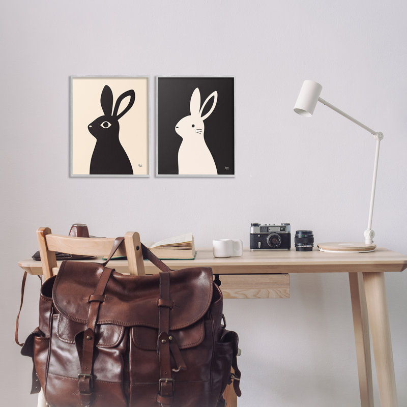 Crème et noir lapins, ensemble de 2 giclées encadrées par Jessica Beck, Estampe numérique Farmhouse, H 14 po x l 11 po