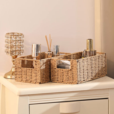 Ensemble de 2 paniers de rangement pliables en corde de papier, organisateur décoratif et panier de papier hygiénique pour tablettes