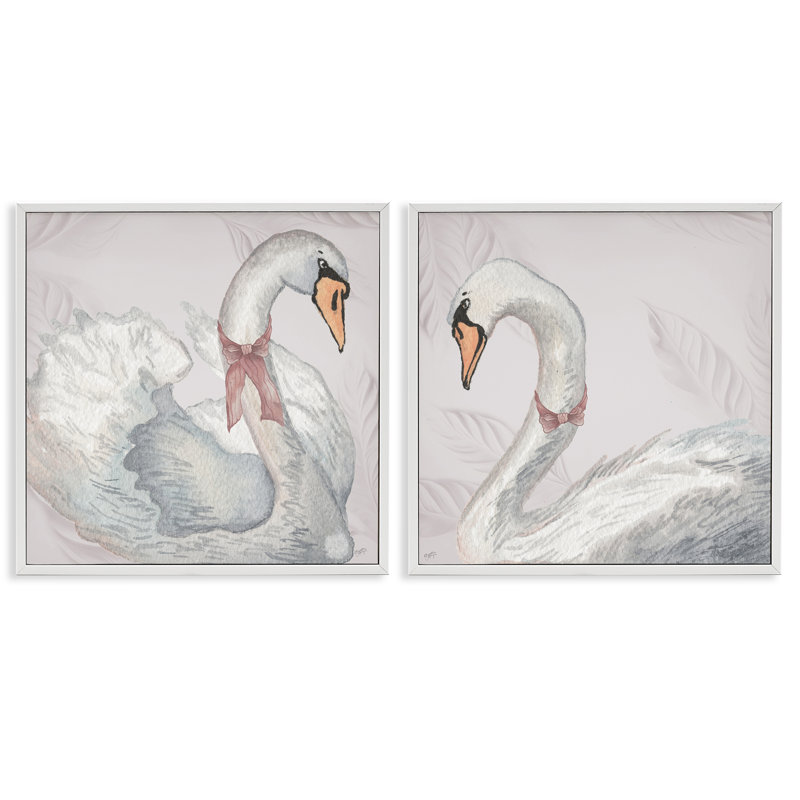 Ensemble de giclées encadrées 2 pièces Classic & Elegant Swans, design par Elizabeth Medley, H 12 po x l 12 po