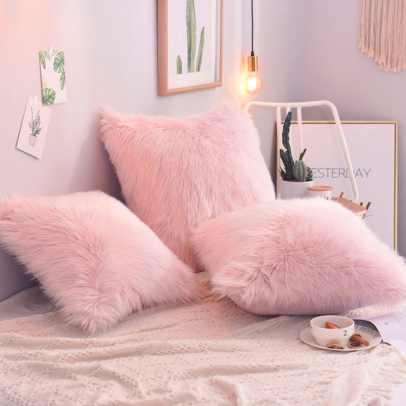 Woolen Sofa Pillow Cover, Pink