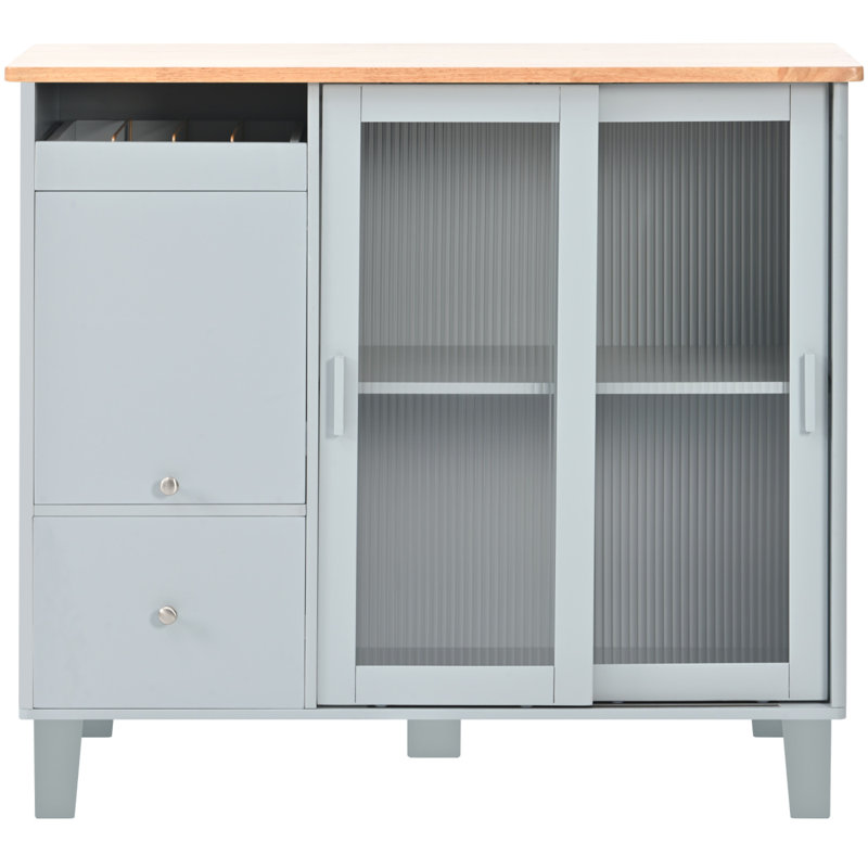Multi-Functional Kitchen Island Cart With 2 Door Cabinet And Two Drawers, Blue/Gray