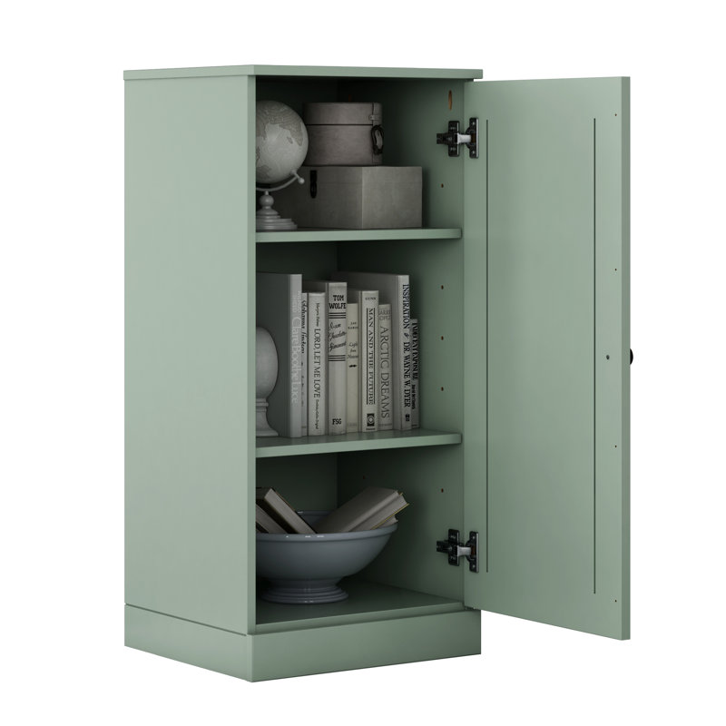 100% Solid Wood 3-Shelf Bookcase with Solid Door and Adjustable Shelves, Sage