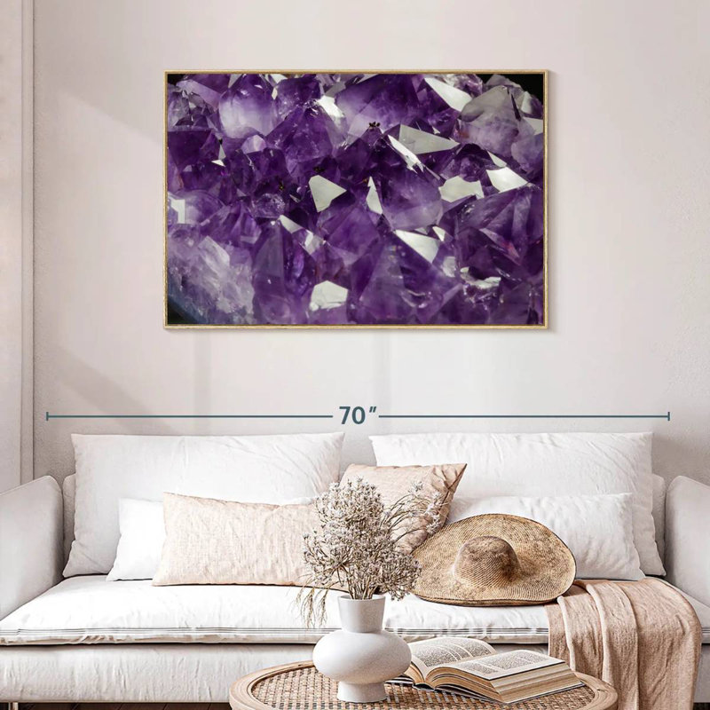 Cristal améthyste mauve, Cadre flottant en bois naturel, 43 po x 29 po