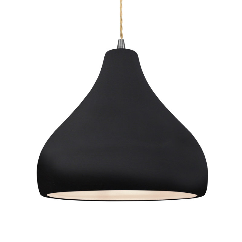 Luminaire suspendu à 1 lumière Meydan, Noir brillant / blanc mat, Nickel brossé, H 9,5 po x l 13,5 po x P 13,5 po