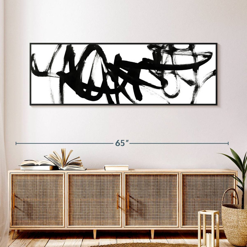 Blanc à noir Willmar V, 57 po x 19 po, Cadre flottant noir