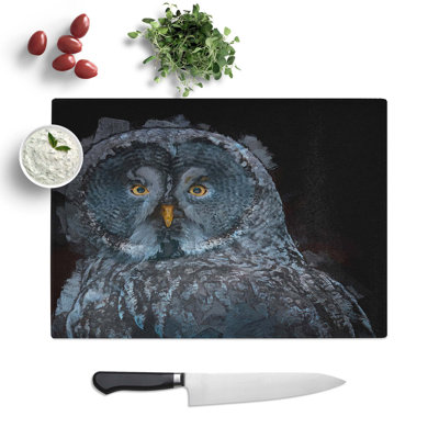 Glass Great Grey Owl in Abstract Chopping Board